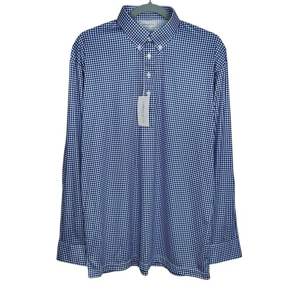 Collars & Co Polo Shirt Mens L Blue Gingham Button Down Long Sleeve Oxford NWT